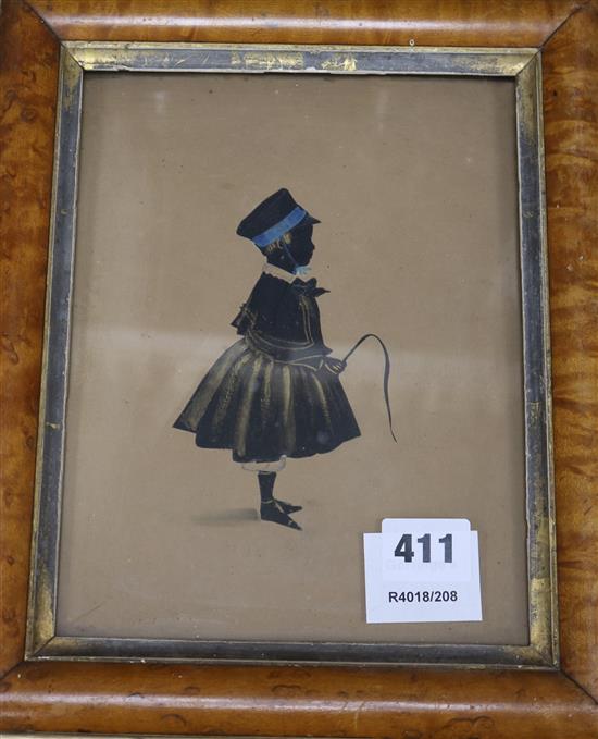 Victorian School Silhouette of a young girl 8.5 x 6.5in., maple framed